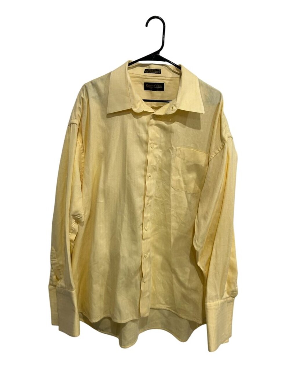 Roberto Villini 19 Mens Yellow Herringbone Button-Down Shirt Heritage Style Retr